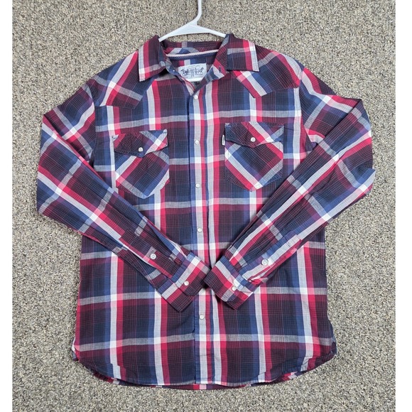 Levi Strauss & Co. Other - Levi Strauss Pearl Snap Shirt Mens M Red Plaid Western Cotton Blend Casual 0386